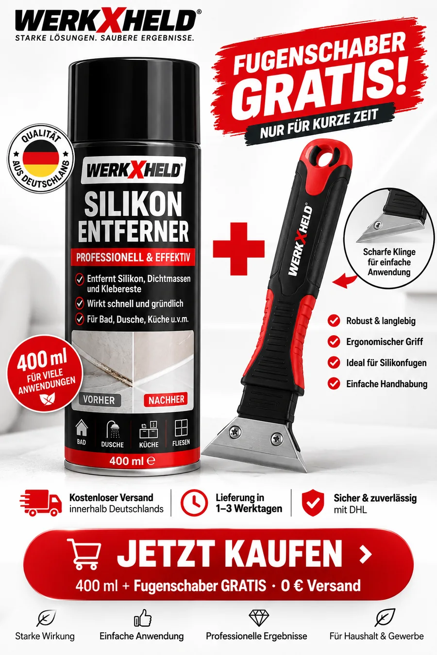 Werkxheld Silikonentferner mit Fugenschaber gratis